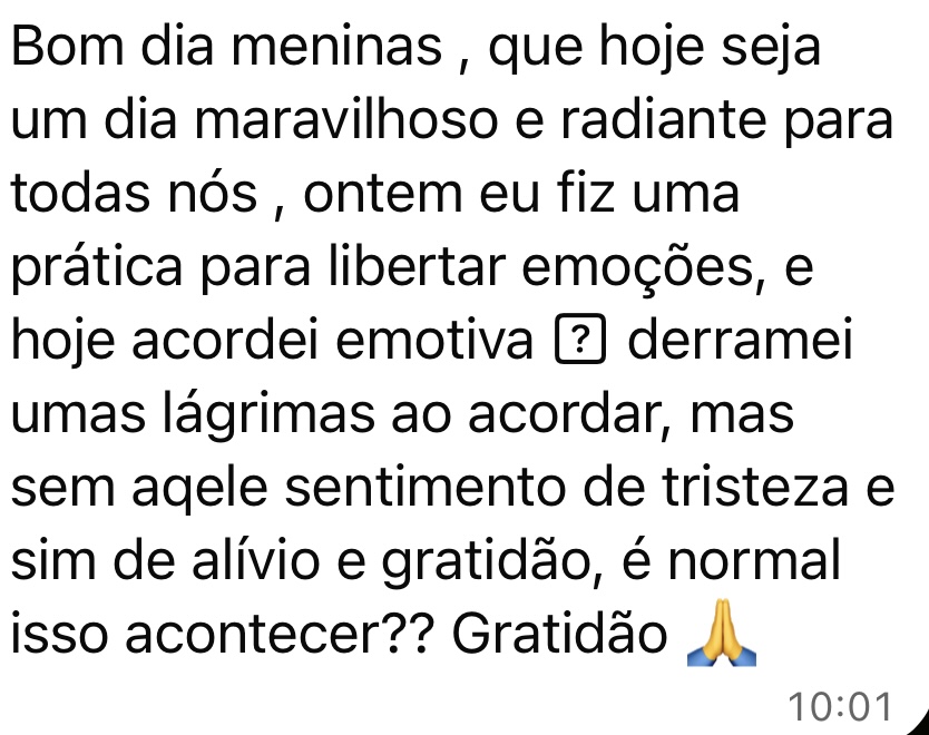 Print original do depoimento sobre alívio e gratidão