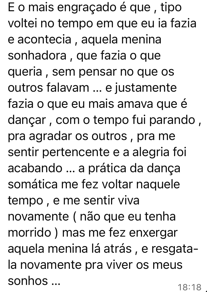 Print original do depoimento sobre reconexão