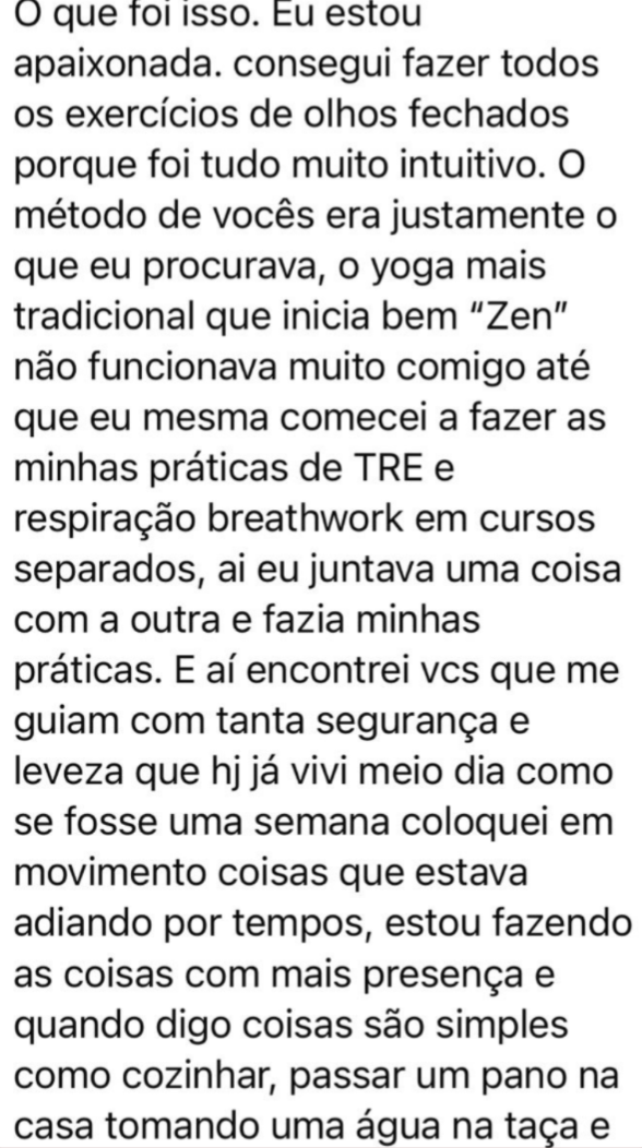 Print original do depoimento sobre presença no dia a dia