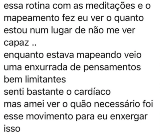 Print original do depoimento sobre perceber seus padrões