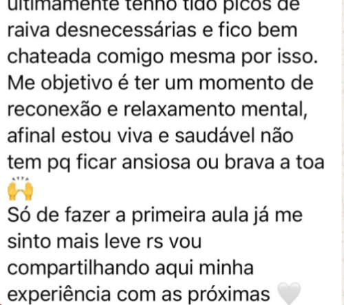 Print original do depoimento sobre leveza desde o começo